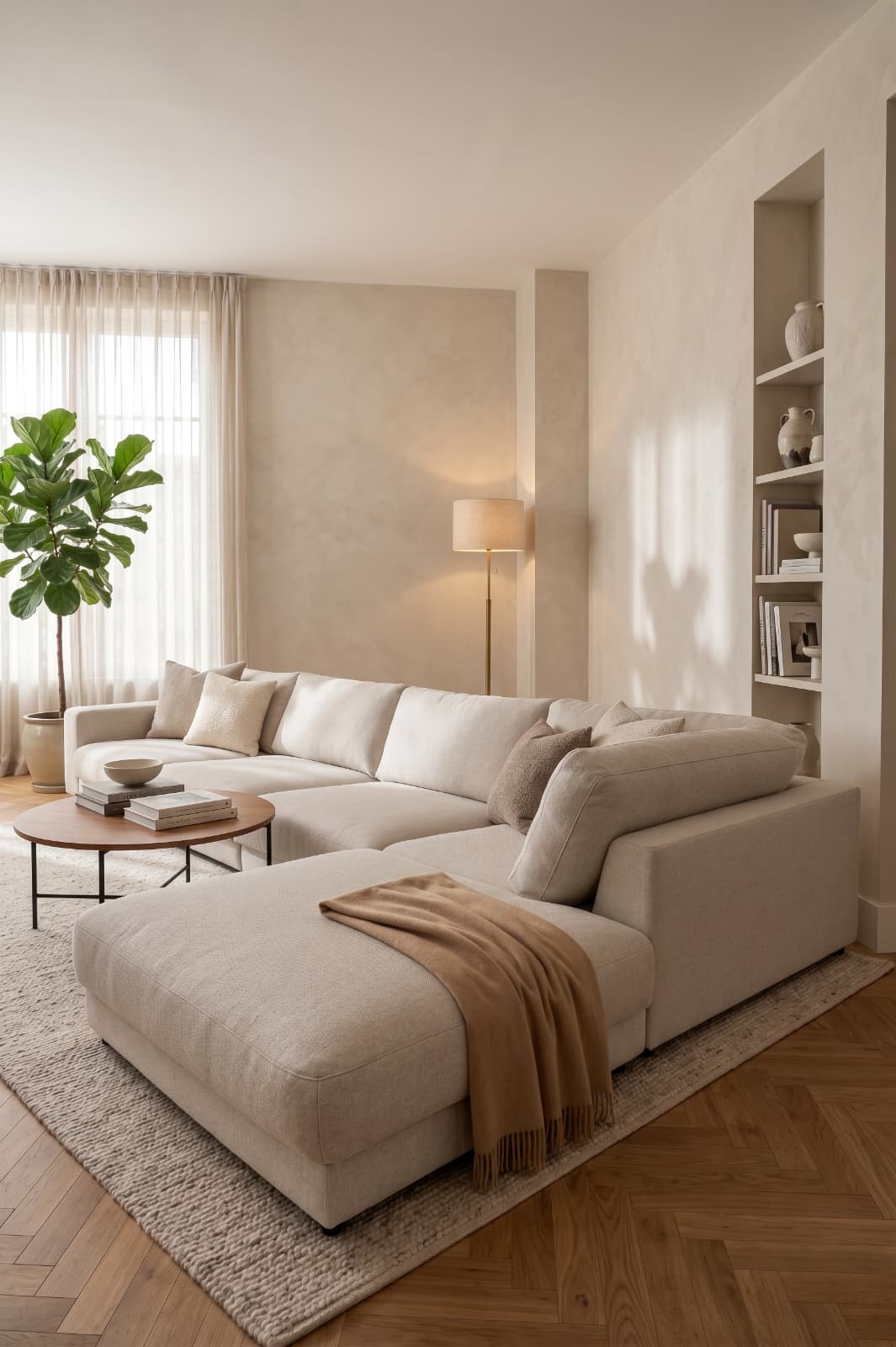 Corner sofa with goose down cushions, detachable modules and ottoman Canapea Bella cu franjuri